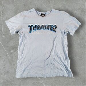 Thrasher Shirt Mens Medium Baby Blue Y2K Skateboards Skater 90s Vintage Logo